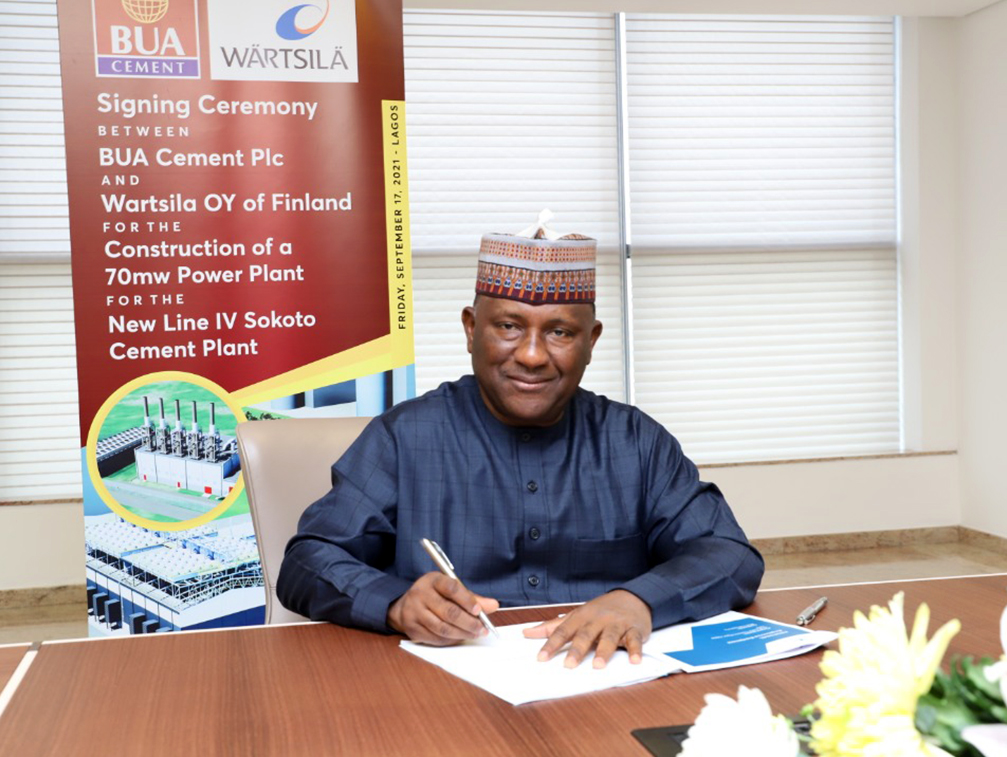 *The signing for the contract of Wärtsilä’s 70 MW dual-fuel power plant by Abdul Samad Rabiu, CON, Chairman, BUA Cement and BUA Group *© *BUA Cement.*