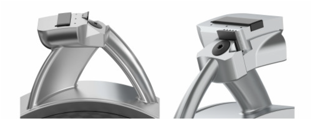 The airfoil shaped arms with through coolant and RIQ reaming technology. Complex internal and external features enabled by additive manufacturing.
